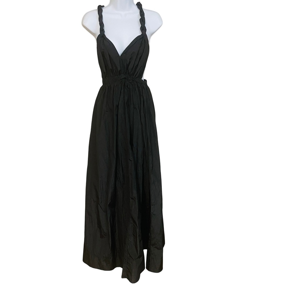 Womens Witchy Whimsigoth Black Braided Strap Open Back Maxi Dress XS Goth